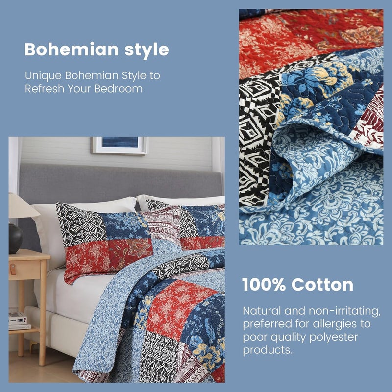 Secgo Twin Comforter Set for Bed - 100% Cotton Quilts Twin Size, Black Bedspreads (68 * 86 Inch) with 2 Pillow Shams, Patchwork Reversible Lightweight Bedding - Image 4